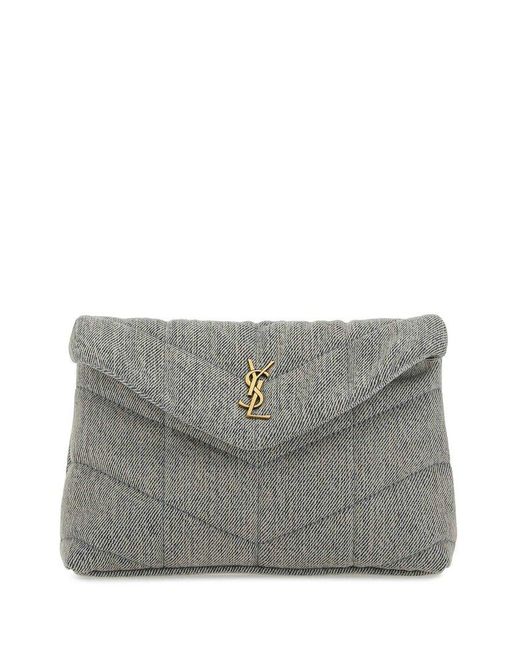 Saint Laurent Gray Puffer Quilted Clutch Bag