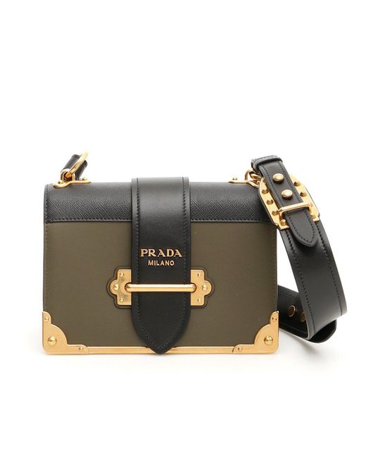 Prada Cahier Leather Shoulder Bag in Green | Lyst