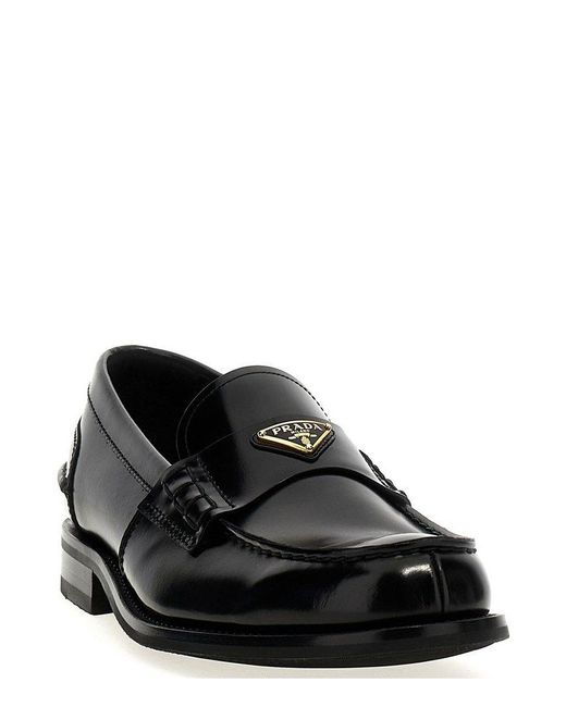 Prada Black Triangle-Logo Slip-On Loafers for men