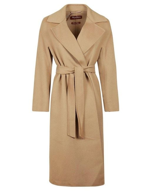 Max Mara Studio Wool Belted Coat in Brown | Lyst