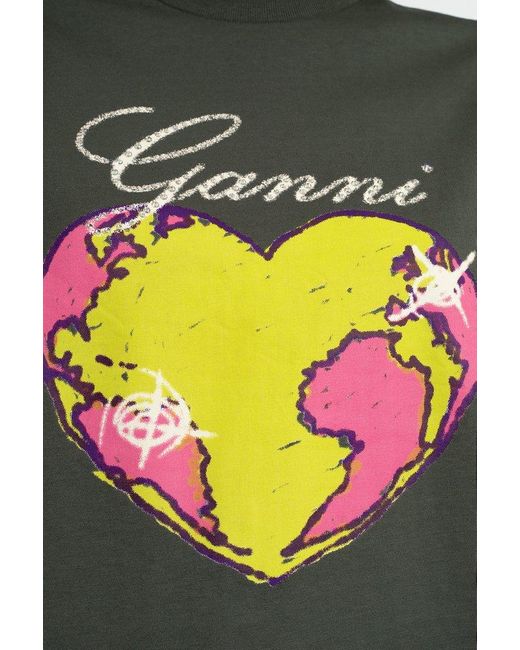 Ganni Gray Heart Organic Cotton-Jersey T-Shirt