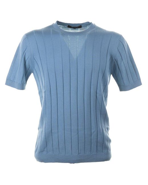 Tagliatore Blue Crewneck Knitted T-shirt for men