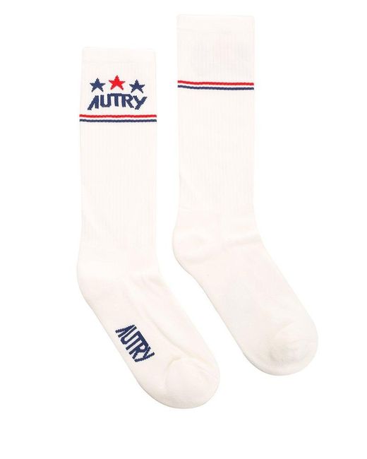 Autry White Logo Intarsia Socks for men