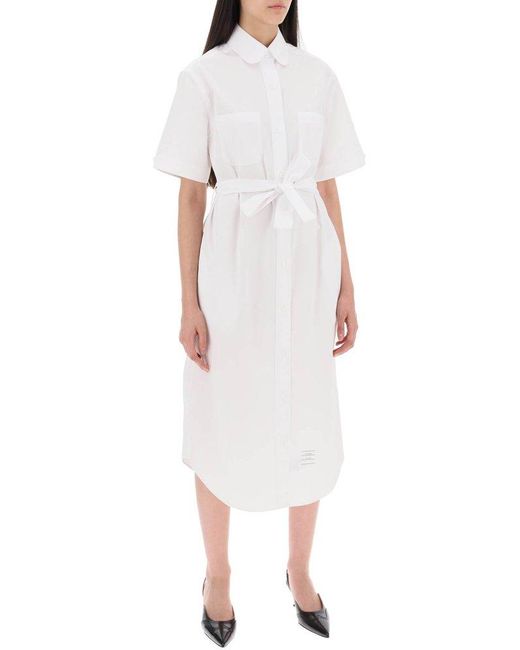 Thom Browne White Logo Patch Midi Shirt Dress