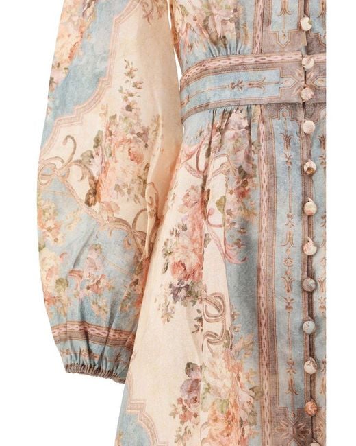 Zimmermann Natural + Net Sustain August Floral-print Linen Midi Dress