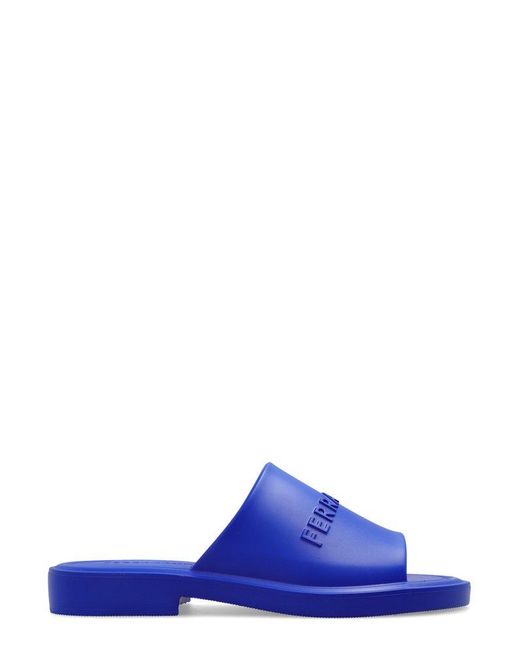 Ferragamo Blue Logo-embossed Slip-on Sandals for men