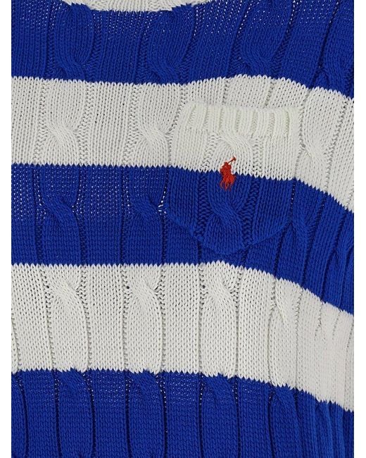 Polo Ralph Lauren Blue Striped Crewneck Cable-knit Top