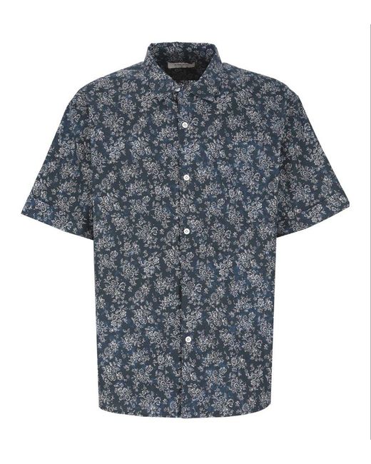 Ih Nom Uh Nit Blue All-over Floral Patterned Bowling Shirt for men