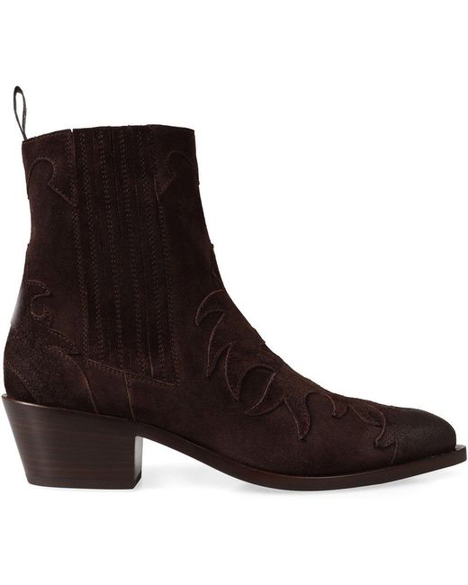 Sartore Brown Suede Western Ankle Boots