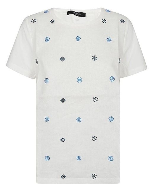 Weekend by Maxmara White Geometric Embroidered Crewneck T-shirt