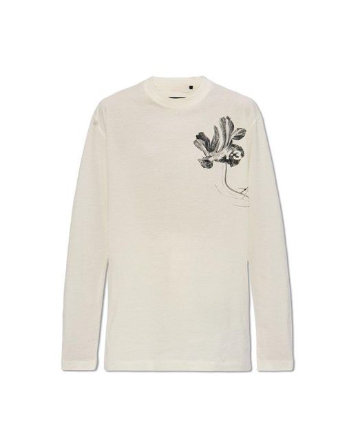 Y-3 White T-Shirt With Floral Motif