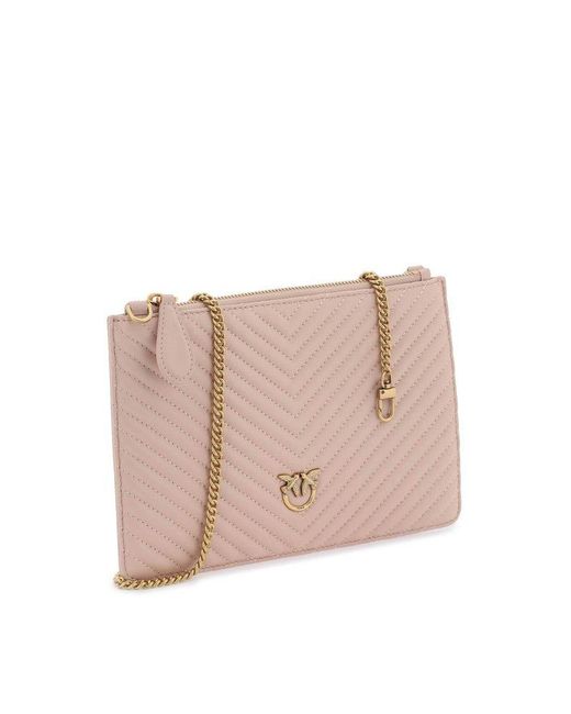 Pinko Pink Logo Plaque Quilted Chain-linked Wallet