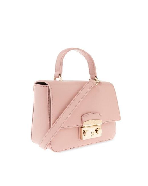 Furla Pink Metropolis Push-lock Detailed Mini Top Handle Bag