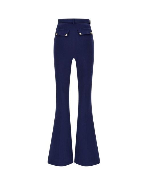 Elisabetta Franchi Studded Belt Boot-cut Trousers in Blue