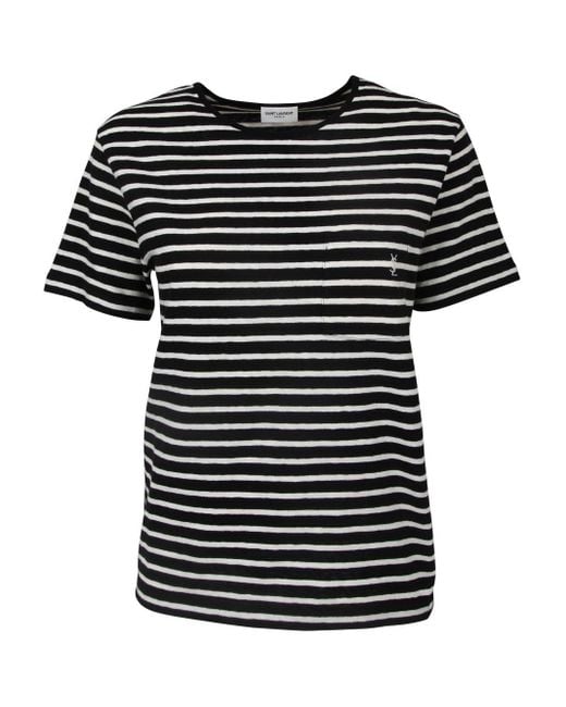 Saint Laurent Black Striped Monogram Cotton Jersey T-shirt