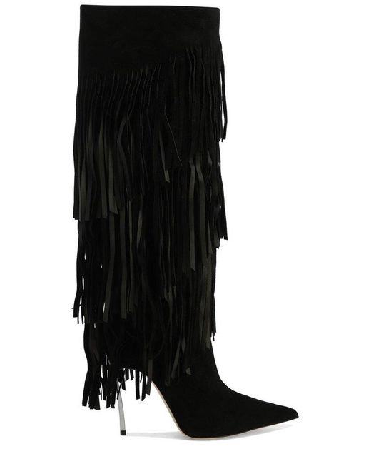 Casadei Black Cassidy Fringed Pointed Toe Boots