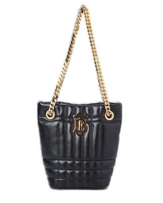 Burberry Leather Lola Mini Quilted Bucket Bag in Black - Lyst