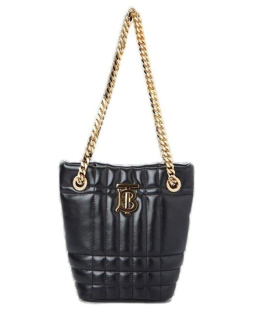 Burberry Leather Lola Mini Quilted Bucket Bag in Black Lyst
