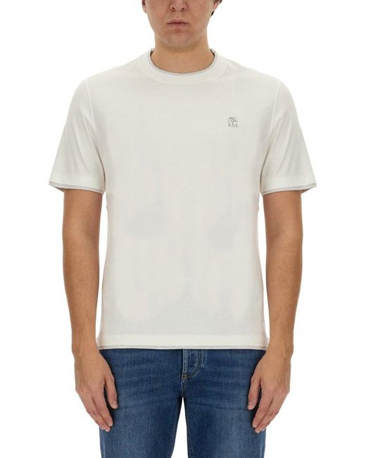 Brunello Cucinelli White T-Shirt With Logo for men