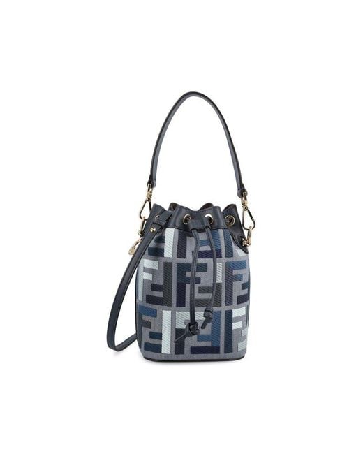 Fendi Blue Mon Tresor Ff Embroidered Bucket Bag