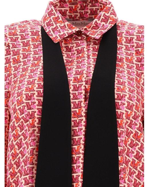Max Mara Red "Mino" Printed Silk Twill Shirt