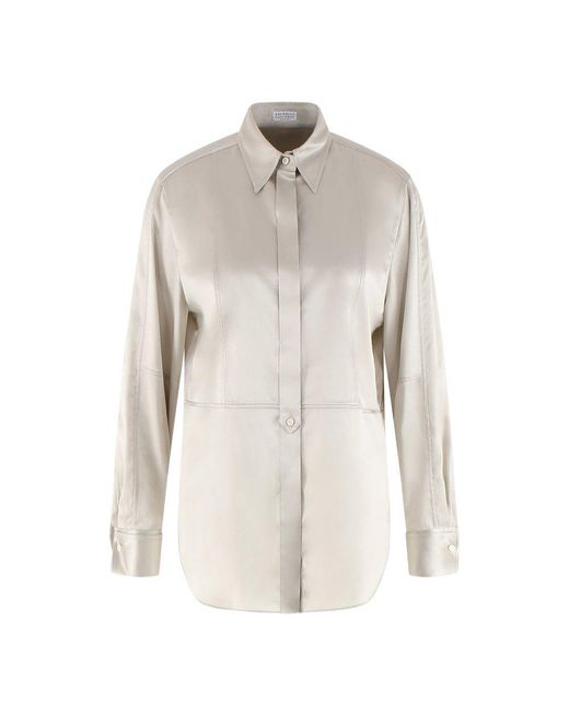 Brunello Cucinelli Natural Button Detailed Blouse