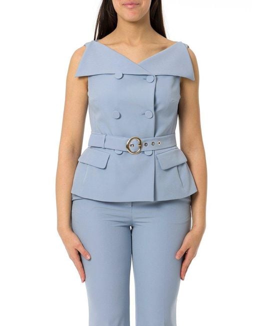 Liu Jo Blue Belted Double-Breasted Waistcoat