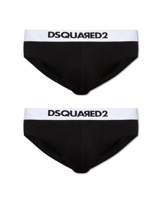 DSquared² Black 2 Pack Logo Waistband Briefs for men