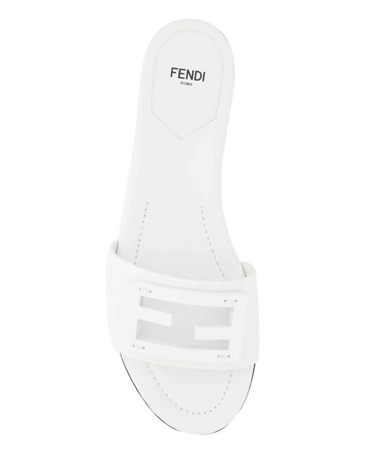 Fendi White Leather Signature Slippers