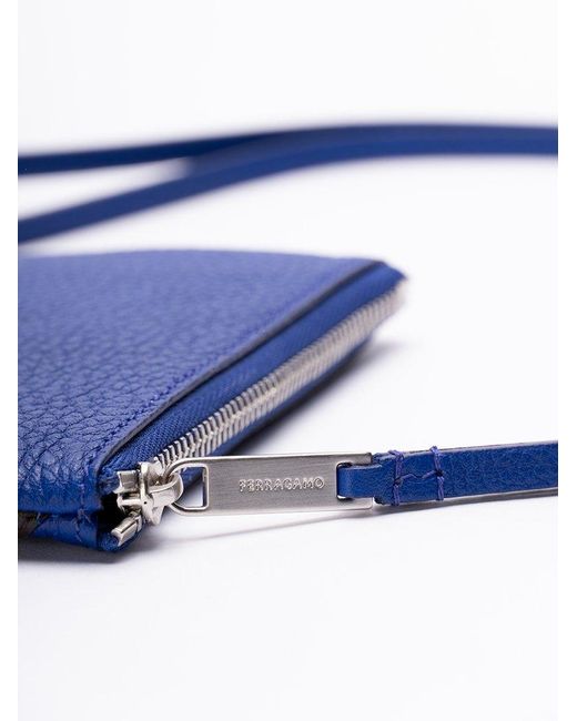 Ferragamo Blue Zip-Around Wallet With Strap for men