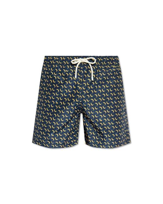 Palm Angels Blue Banana-printed Drawstring Swim Shorts for men