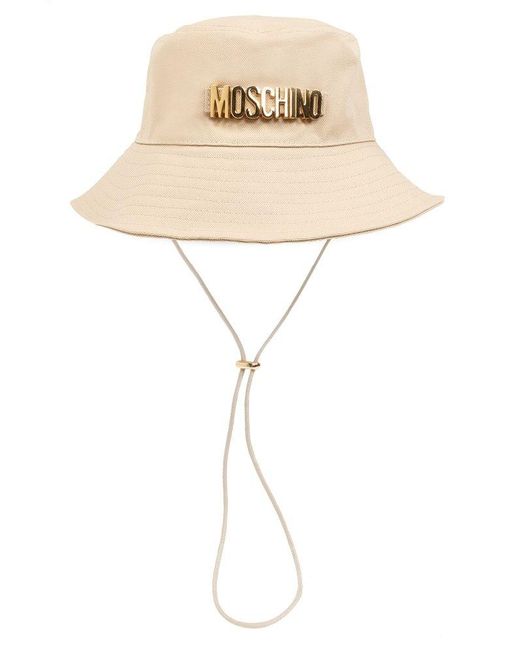 Moschino Natural Bucket Hat With Logo,