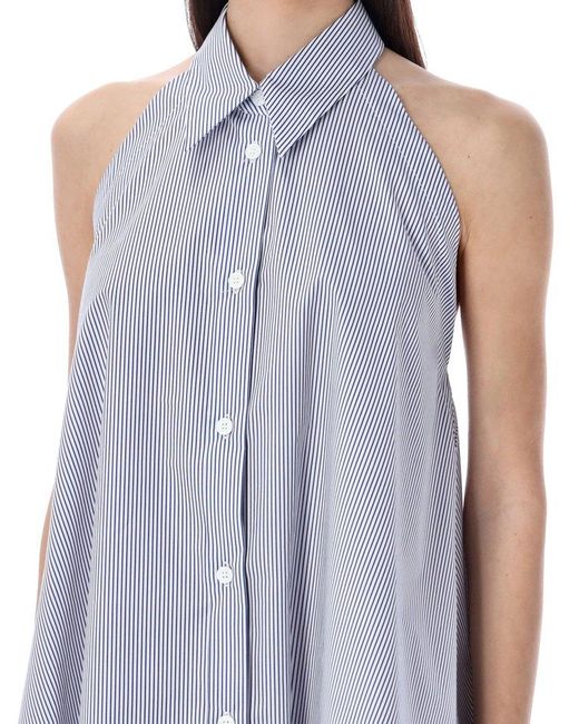 Philosophy Di Lorenzo Serafini Blue Striped Sleeveless Buttoned Shirt Dress
