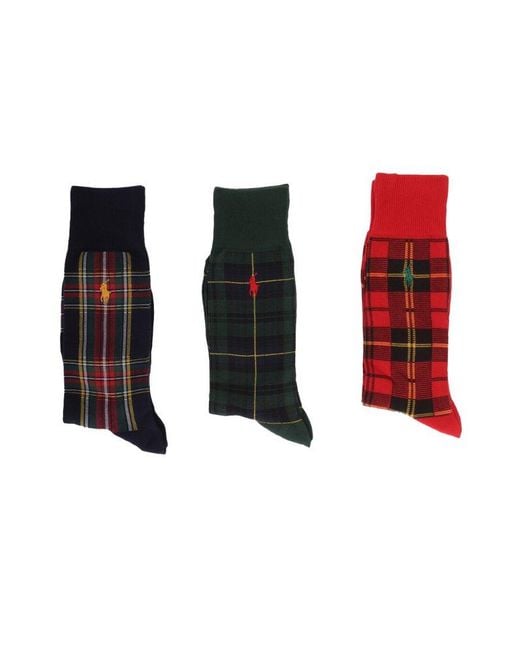 Polo Ralph Lauren Red Three Pack Of Tartan Socks for men