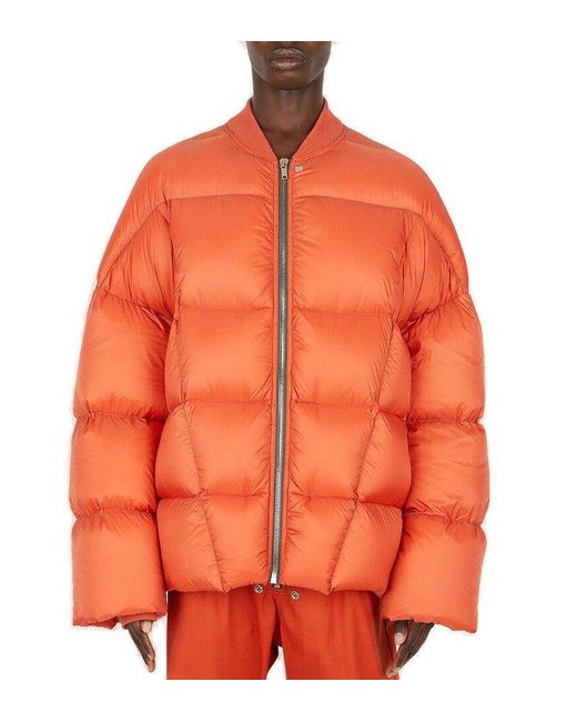 Rick Owens Wool Down Zip-up Puffer Jacket in Orange for Men | Lyst