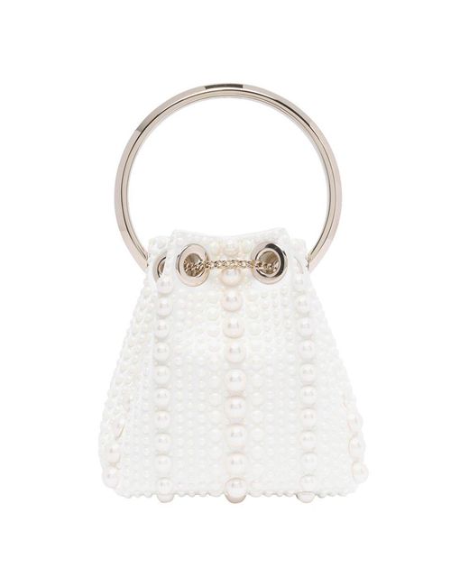 Jimmy Choo White Embellished Drawstring Bucket Bag