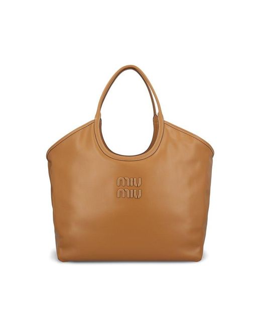 Miu Miu Brown Logo-detailed Tote Bag