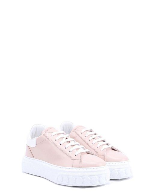 Casadei Pink Round-toe Lace-up Sneakers