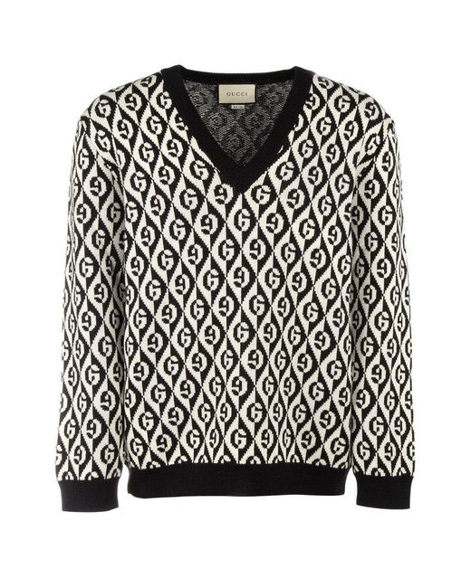 Gucci Wool G Rhombus V-neck Sweater in Black for Men | Lyst