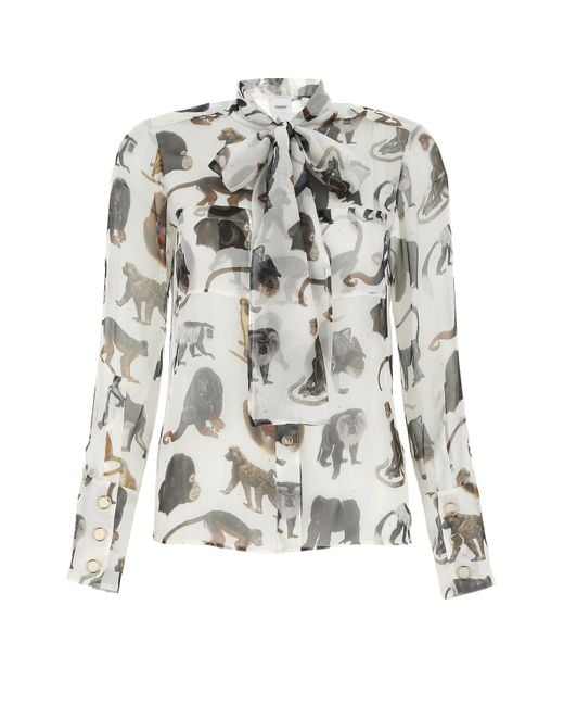 Burberry Multicolor Monkey Print Pussy Bow Blouse