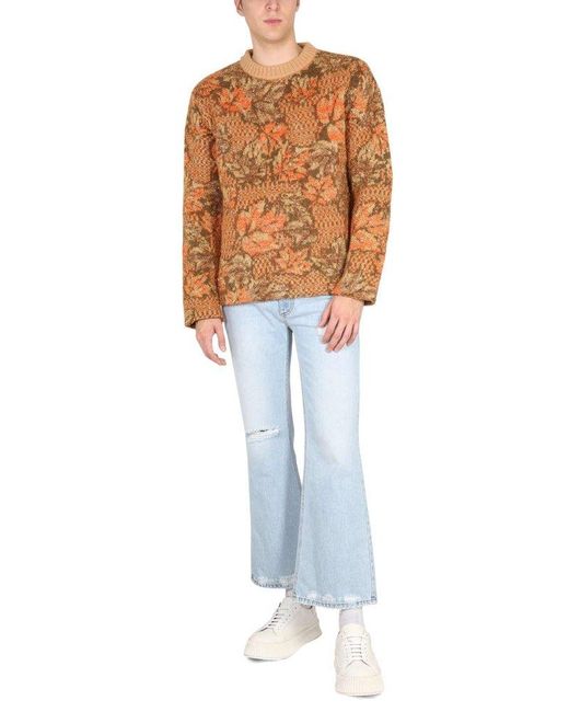 ERL Brown Floral Knit Choker Sweater for men
