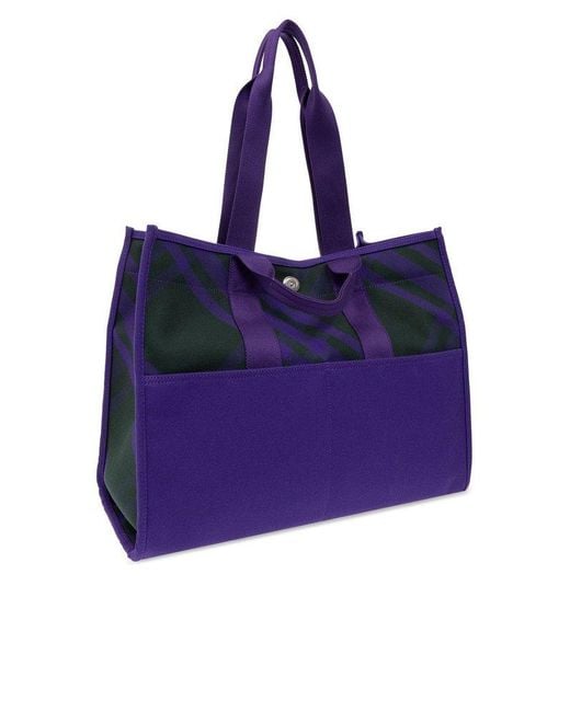 Burberry Purple Check Organic-cotton Tote Bag
