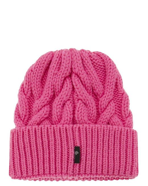 3 MONCLER GRENOBLE Pink Braided Wool Beanie