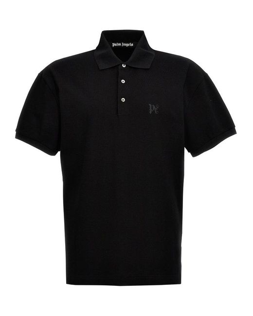 Palm Angels Black 'Monogram' Polo Shirt for men