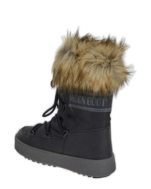 Moon Boot Black Ltrack Monaco Faux Fur-trimmed Shell And Faux Leather Snow Boots