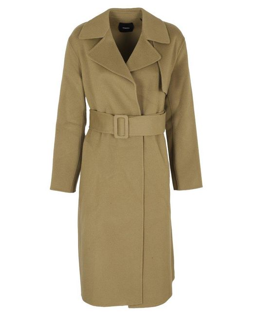Theory Cashmere Belted Straight Hem Coat in Green Lyst Canada