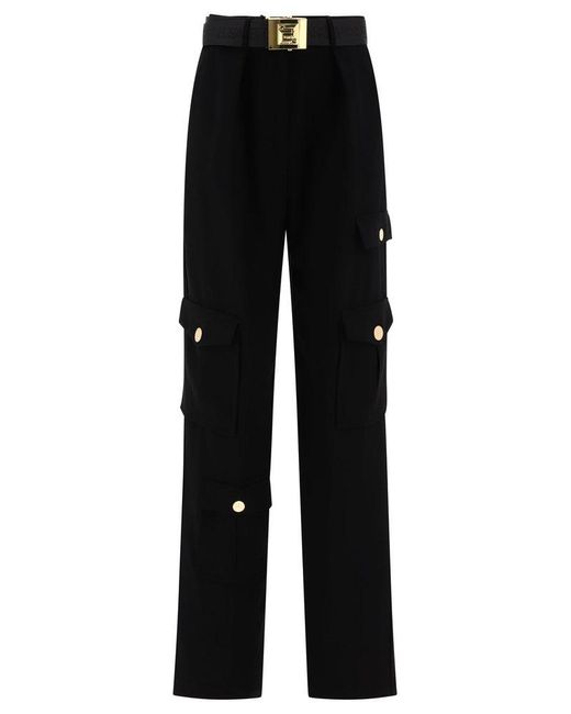 Elisabetta Franchi Black High-waisted Belted Cargo Trousers