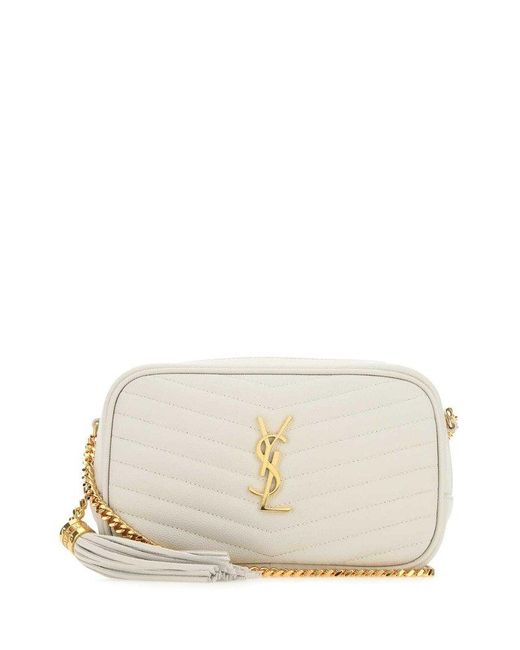Saint Laurent Leather Lou Quilted Mini Crossbody Bag in White (Natural