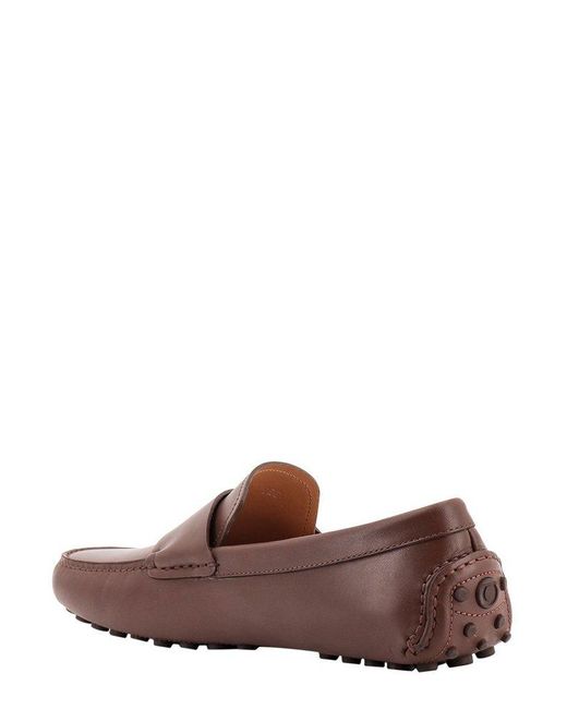 Ferragamo Brown Rounded Toe Leather Loafers for men
