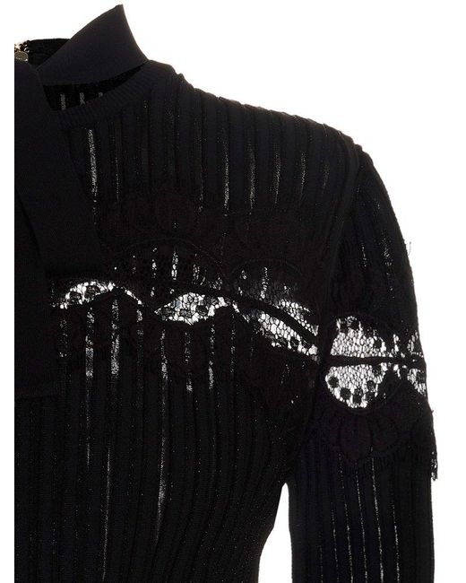 Elie Saab Black Bow Lace Sweater Top